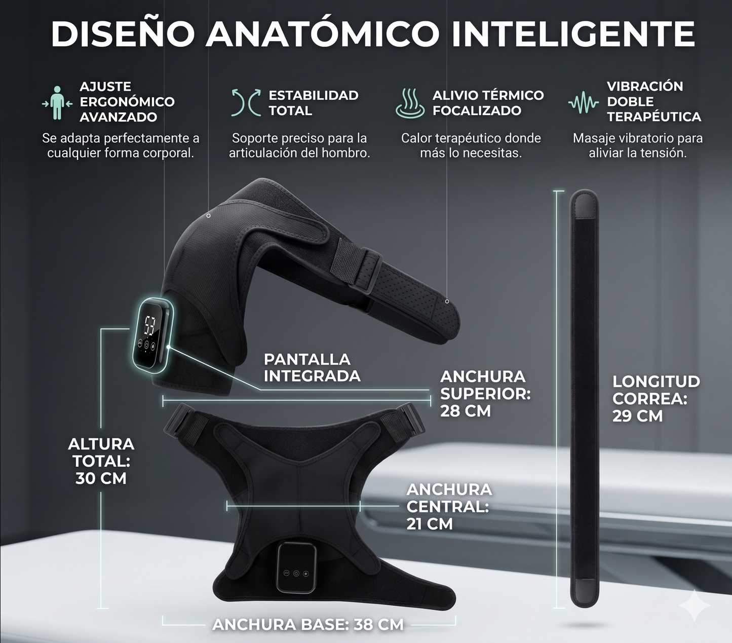 Almohadilla Térmica para Hombro con Masaje Vibratorio y Calor Inteligente