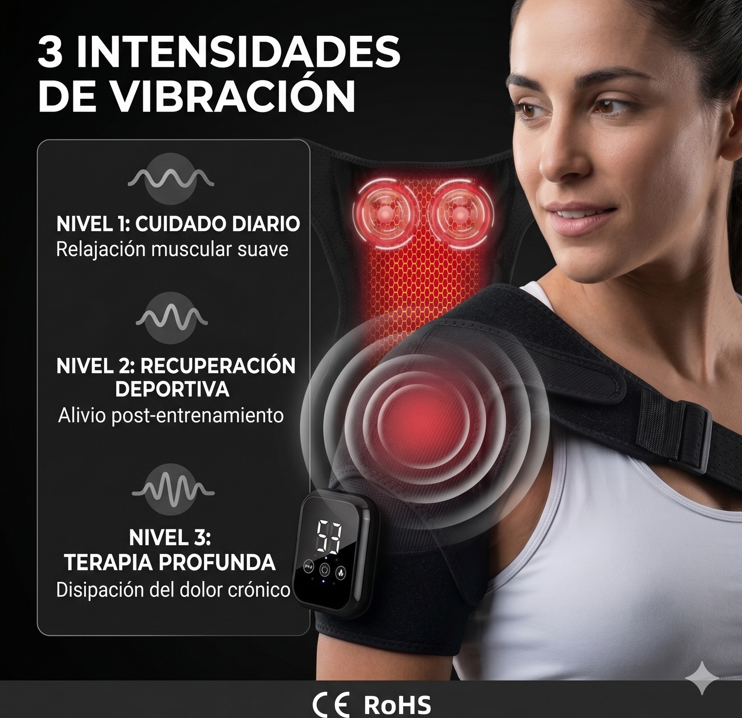 Almohadilla Térmica para Hombro con Masaje Vibratorio y Calor Inteligente