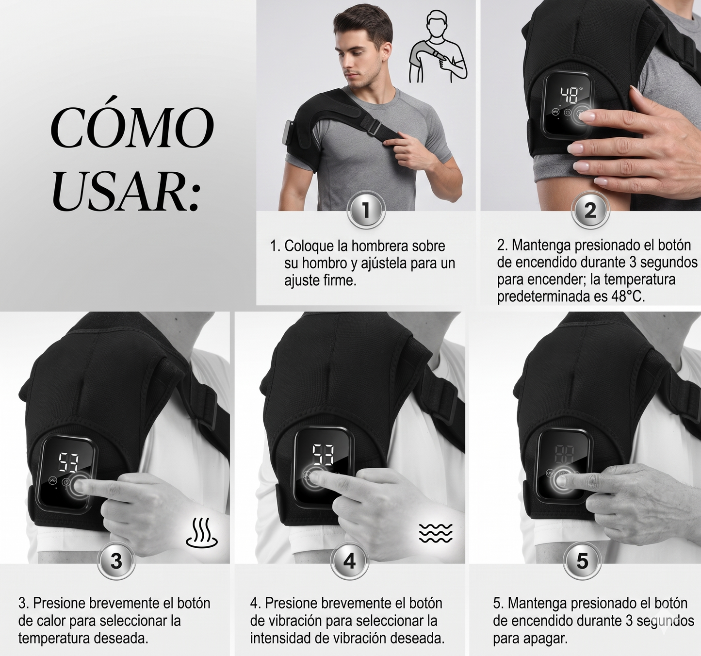 Almohadilla Térmica para Hombro con Masaje Vibratorio y Calor Inteligente